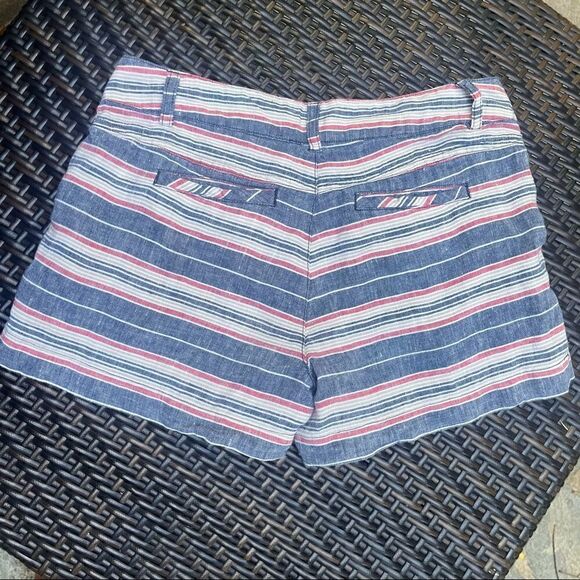BRITISH KHAKI RED WHITE BLUE STRIPED LINEN SHORTS SIZE 2 - Picture 7 of 9